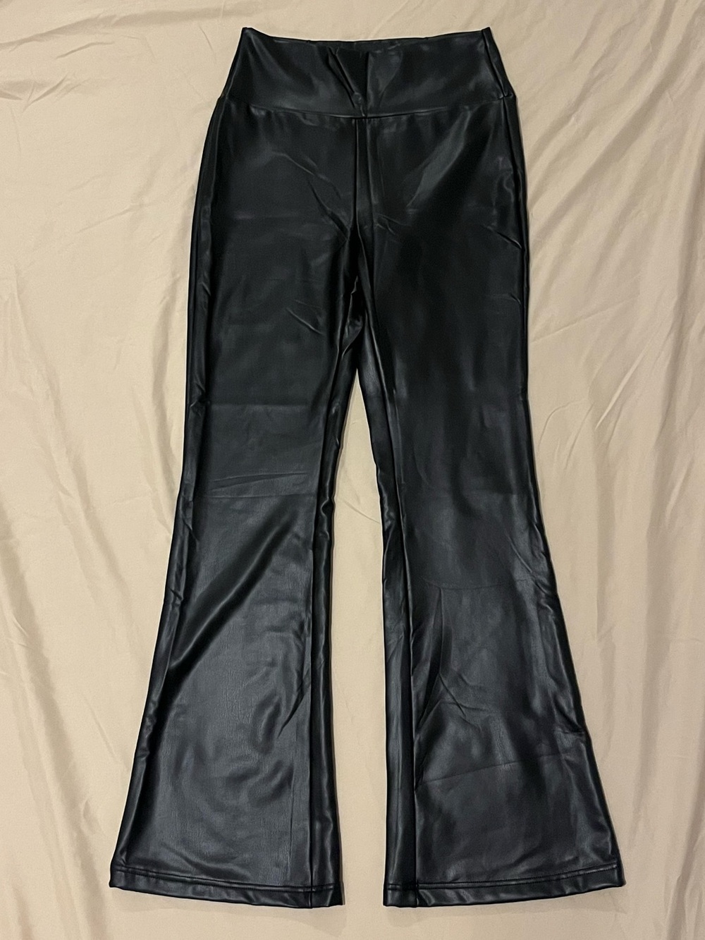 High-Waist Faux Leather Flare Pants - Black
